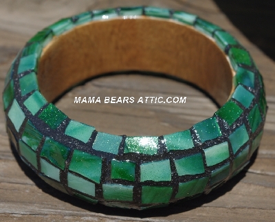 +MBA #5556-195  "Multi Green Stained Glass Bangle Bracelet"