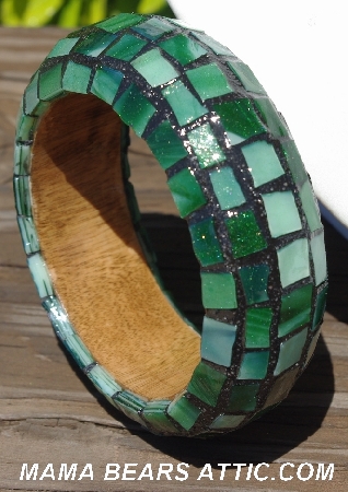 +MBA #5556-195  "Multi Green Stained Glass Bangle Bracelet"