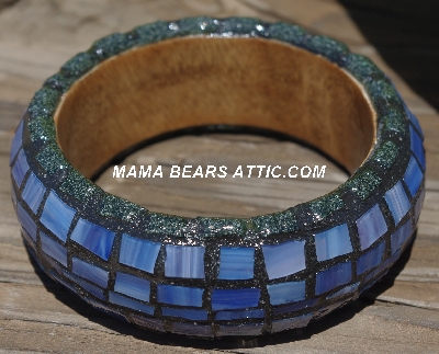 +MBA #5556-202  "Black Trim & Lavender Mixed Blue Stained Glass Bangle Bracelet"