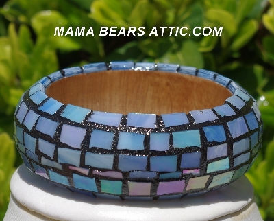 +MBA #5556-221  "Iredescent Blue Stained Glass Bangle Bracelet"