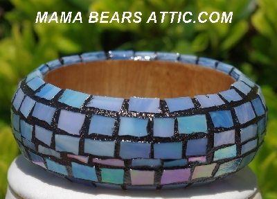 +MBA #5556-221  "Iredescent Blue Stained Glass Bangle Bracelet"