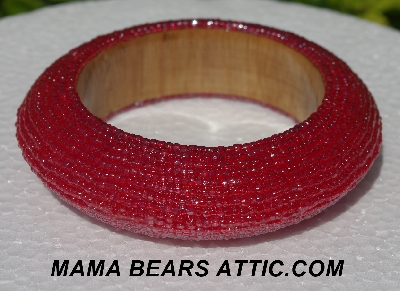 +MBA #5556-547  "3 Cut Red Luster Glass Seed Bead Bangle Bracelet"
