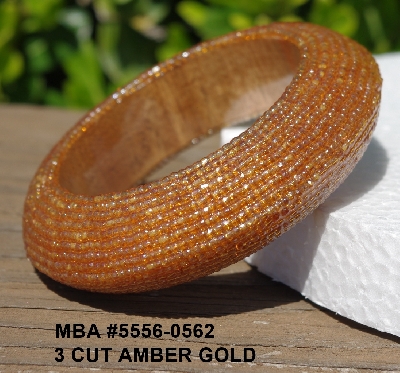 +MBA #5556-563 "3 Cut Amber Gold Glass Seed Bead Bangle Bracelet"