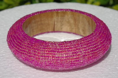 +MBA #5556-541  "Fuschia Pink Lined Glass Seed Bead Bangle Bracelet"
