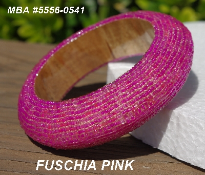 +MBA #5556-541  "Fuschia Pink Lined Glass Seed Bead Bangle Bracelet"