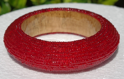+MBA #5556-587  "Cherry Red Glass Seed Bead Bangle Bracelet"