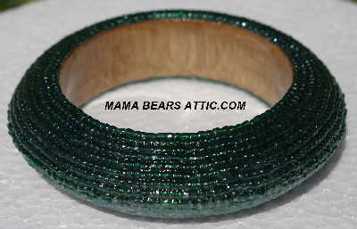 +MBA #5556-571  "3 Cut Dark Green Glass Seed Bead Bangle Bracelet"