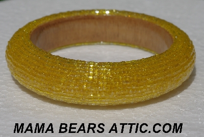 +MBA #5556-384  "2 Cut Yellow Luster Glass Seed Bead Bangle Bracelet"