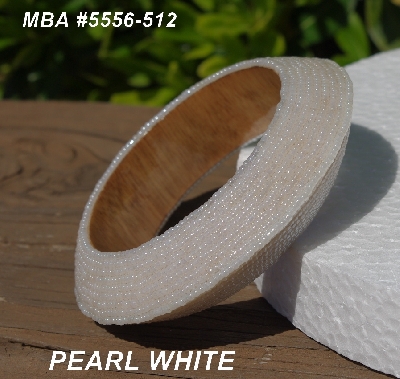 +MBA #5556-512  "Pearl White Glass Seed Bead Bangle Bracelet"