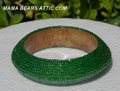 +MBA #5556-518  "3 Cut Green Glass Seed Bead Bangle Bracelet"