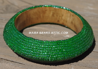 +MBA #5556-518  "3 Cut Green Glass Seed Bead Bangle Bracelet"