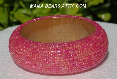 +MBA #5556-623  "Pink & Clear Glass Seed Bead Bangle Bracelet"