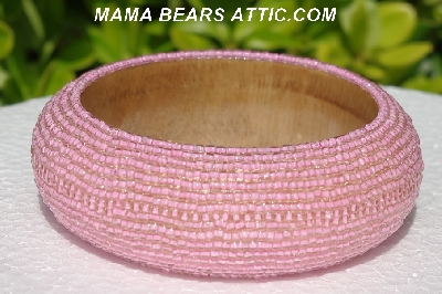 +MBA #5556-630  "Pink Lined Clear Glass Seed Bead Bangle Bracelet"