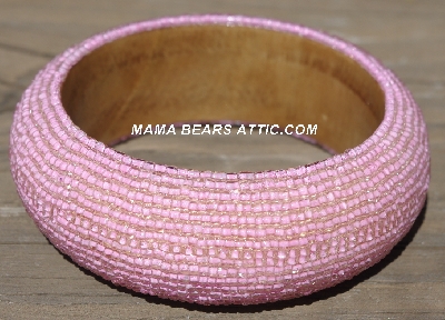 +MBA #5556-630  "Pink Lined Clear Glass Seed Bead Bangle Bracelet"