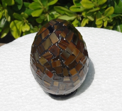 +MBA #5556-293  "Multi Brown Stained Glass Mosaic Egg"