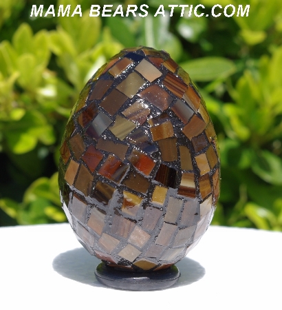 +MBA #5556-293  "Multi Brown Stained Glass Mosaic Egg"