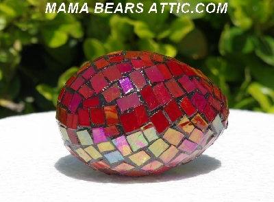 +MBA #5556-296  "Iridescent Red Stained Glass Mosaic Egg"