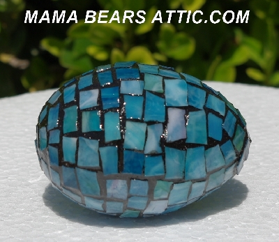 +MBA #5556-316  "Multi Sky Blue Stained Glass Mosaic Egg"