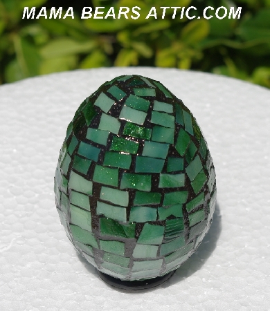 +MBA #5556-322  "Multi Green Stained Glass Mosaic Egg"