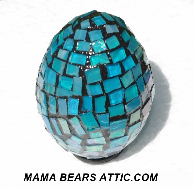 +MBA #5556-340  "Iridescent Blue Stained Glass Mosaic Egg" 