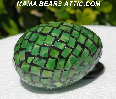 +MBA #5556-345  "Multi Green Stained Glass Mosaic Egg"