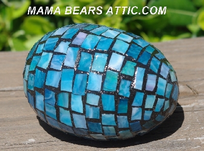 +MBA #5556-420  "Large Multi Blue Mosaic Stained Glass Egg With Matching Egg Cup"