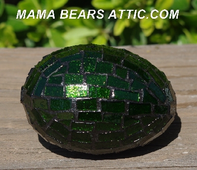 +MBA #5556-423  "Large Green Glitter Glass Mosaic Egg With Matching Egg Cup"