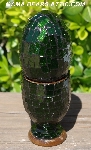 +MBA #5556-423  "Large Green Glitter Glass Mosaic Egg With Matching Egg Cup"