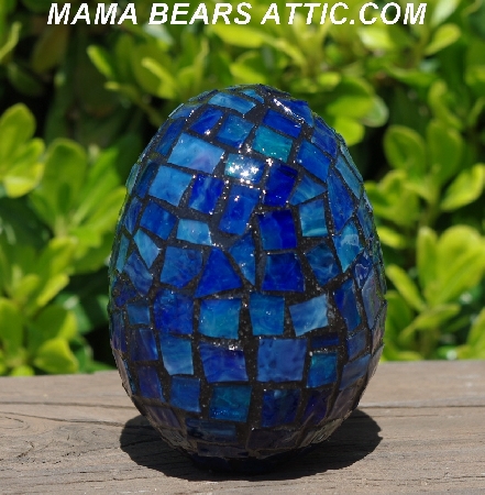 +MBA #5556-486  "Large Multi Blue Stained Glass Mosaic Egg "
