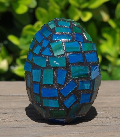 +MBA #5556-474  "Blue Green Stained Glass Mosaic Egg"