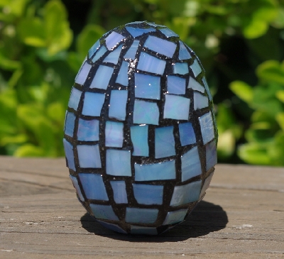 +MBA #5556-479  "Iridescent Blue Stained Glass Mosaic Egg"