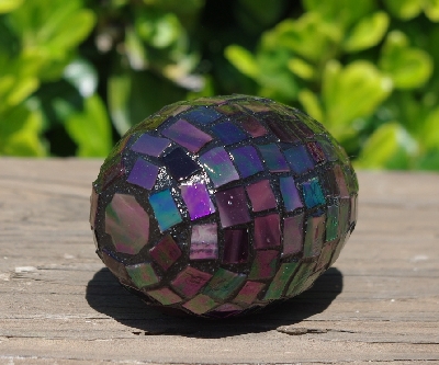 +MBA #5556-490  "Iridescent Purple Stained Glass Mosaic Egg"