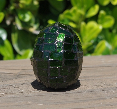 +MBA #5556-494  "Small Green Glitter Glass Mosaic Egg"