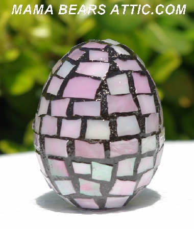 +MBA #5556-362  " Small Iridescent Pink Stained Glass Mosaic Egg"