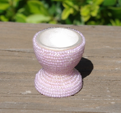 +MBA #5556-607  "Light Lavender Glass Seed Bead Egg With Matching Egg Cup"