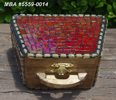 +MBA #5559-0014  "Gold & Iridescent Red Stained Glass Purse Shaped Mosaic Jewelry Trinket Box"