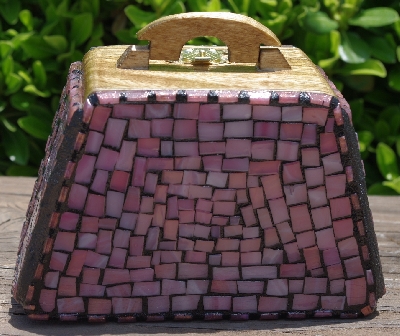 +MBA #5559-0033  "Pink Stained Glass Purse Shaped Mosaic Jewelry Trinket Box"