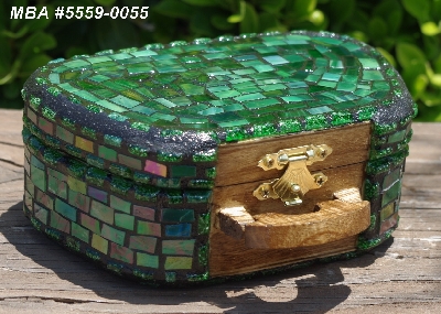 +MBA #5559-0055  "Iridescent Green Stained Glass Purse Shaped Mosaic Jewelry Trinket Box"