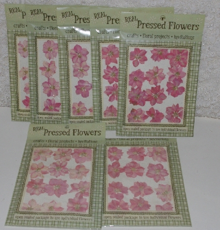 +MBA #5600- 351  "Set Of (7) Packs Of 12 Eack Pink Larkspar Real Press Flowers By Pressed Petals"