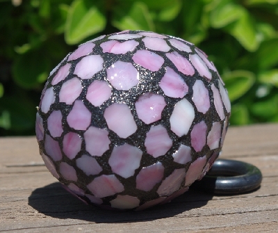 +MBA #5600-0056  "Multi White & Pink Stained Glass Mosaic Egg"
