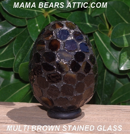 +MBA #5600-0065  "Multi Dark Brown Stained Glass Mosaic Egg"