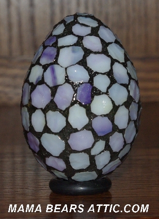 +MBA #5601-0055  "White & Lavender Stained Glass Mosaic Egg"