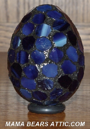 +MBA #5601-0066  "Multi Dark Blue Stained Glass Mosaic Egg"