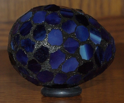 +MBA #5601-0066  "Multi Dark Blue Stained Glass Mosaic Egg"