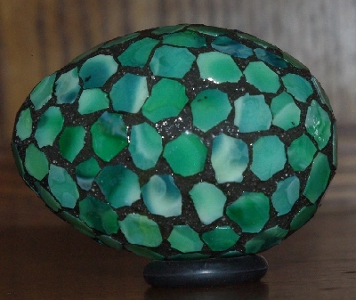 +MBA #5601-90  "Multi Green Stained Glass Mosaic Egg"