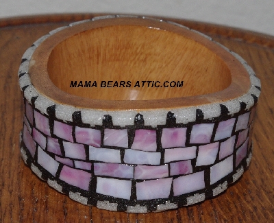 +MBA #5603-0133  "Pink & White Stained Glass Bangle Bracelet"