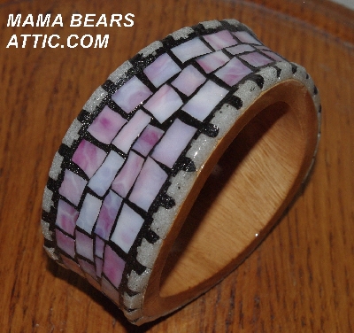 +MBA #5603-0133  "Pink & White Stained Glass Bangle Bracelet"