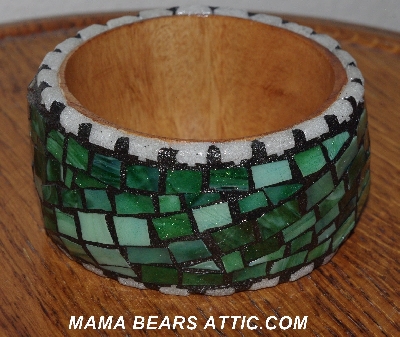 +MBA #5603-124  "Green & White Stained Glass Bangle Bracelet"