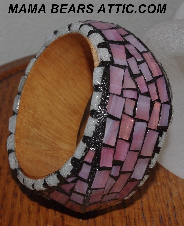 +MBA #5603-106 "Pink & White Stained Glass Bangle Bracelet"