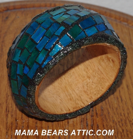 +MBA #5603-119  "Blue Green Stained Glass Bangle Bracelet"